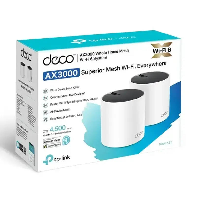 TP-LINK DECO X50(2-PACK) Sistema WiFi 6 Mesh AX3000 2500 pies² doble banda PoE 2 unidades 