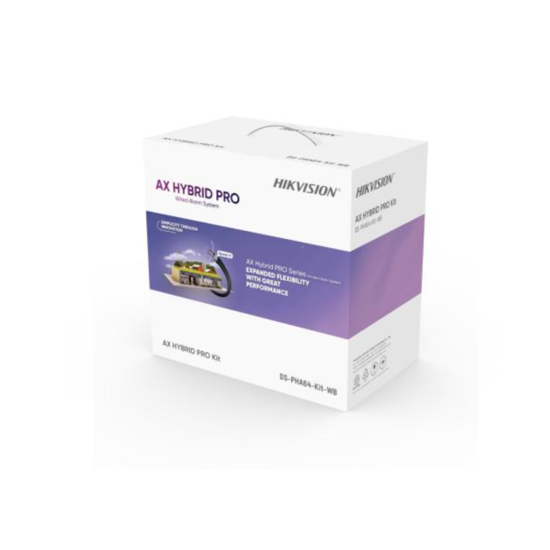  HIKVISION DS-PHA64-KIT-WB Kit de alarma híbrida AX Hybrid PRO incluye panel DS-PHA64-LP y dispositivos cableados/inalámbricos 