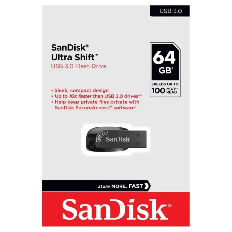  SANDISK SDCZ410-064G-G46 memoria USB 3.0 Ultra Shift 64GB 100MB/s sin tapa 