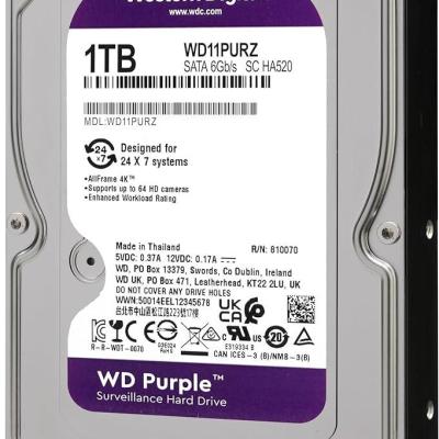  WESTERN DIGITAL WD PURPLE Disco Duro Vigilancia 1TB 3.5" SATA 6Gb/s 5400RPM 64MB Cache AllFrame 180TB/año 24/7 