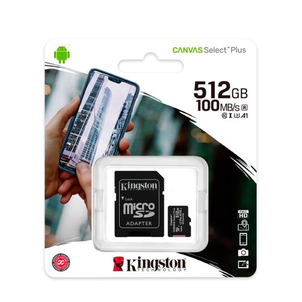  KINGSTON Canvas Select Plus 512GB Memoria microSD SDXC Class 10 U1 V10 A1 100MB/s lectura 