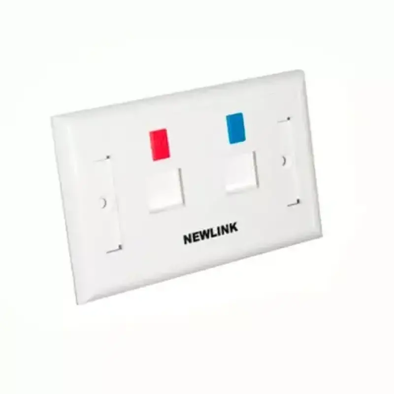  NEWLINK NEW-4000002 Placa pared wall plate 2 puertos salidas keystone RJ45 montaje empotrado blanco 