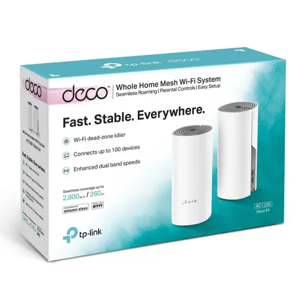  TP-LINK Deco E4 2-pack sistema WiFi mesh AC1200 dual band 867Mbps/5GHz + 300Mbps/2.4GHz 