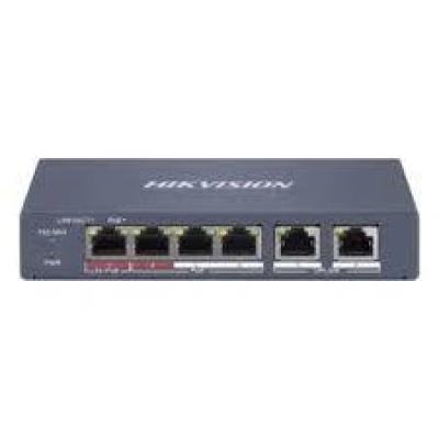  HIKVISION DS-3E1106HP-E Switch PoE Smart 4 Puertos 10/100Mbps + 2 Uplink Gigabit 60W Extendido 250m 