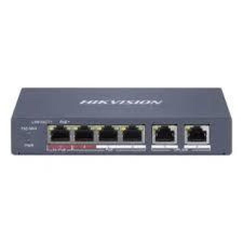  HIKVISION DS-3E1106HP-E Switch PoE Smart 4 Puertos 10/100Mbps + 2 Uplink Gigabit 60W Extendido 250m 