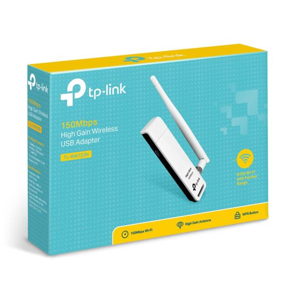  TP-LINK TL-WN722N Adaptador USB inalámbrico N 150Mbps 2.4GHz alta ganancia antena desmontable 4dBi USB 2.0 