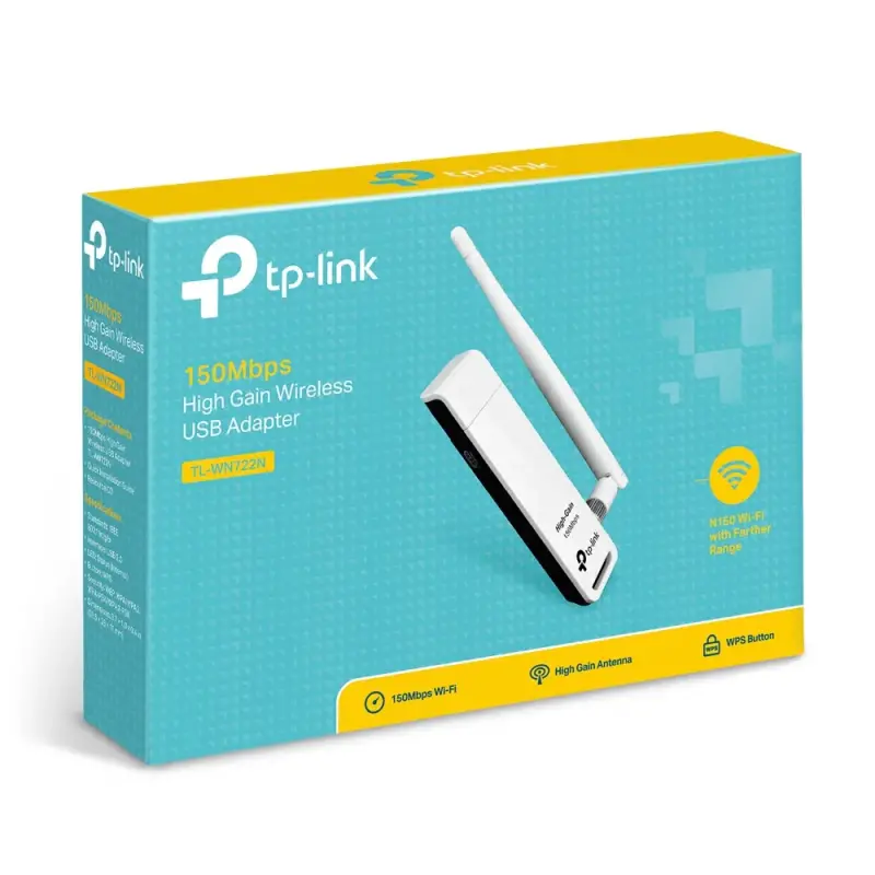  TP-LINK TL-WN722N Adaptador USB inalámbrico N 150Mbps 2.4GHz alta ganancia antena desmontable 4dBi USB 2.0 