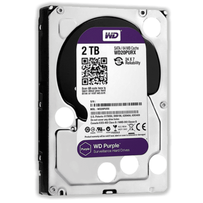  WESTERN DIGITAL WD PURPLE Disco Duro Vigilancia 2TB 3.5" SATA 6Gb/s 5400RPM 64MB Cache AllFrame 180TB/año 24/7 