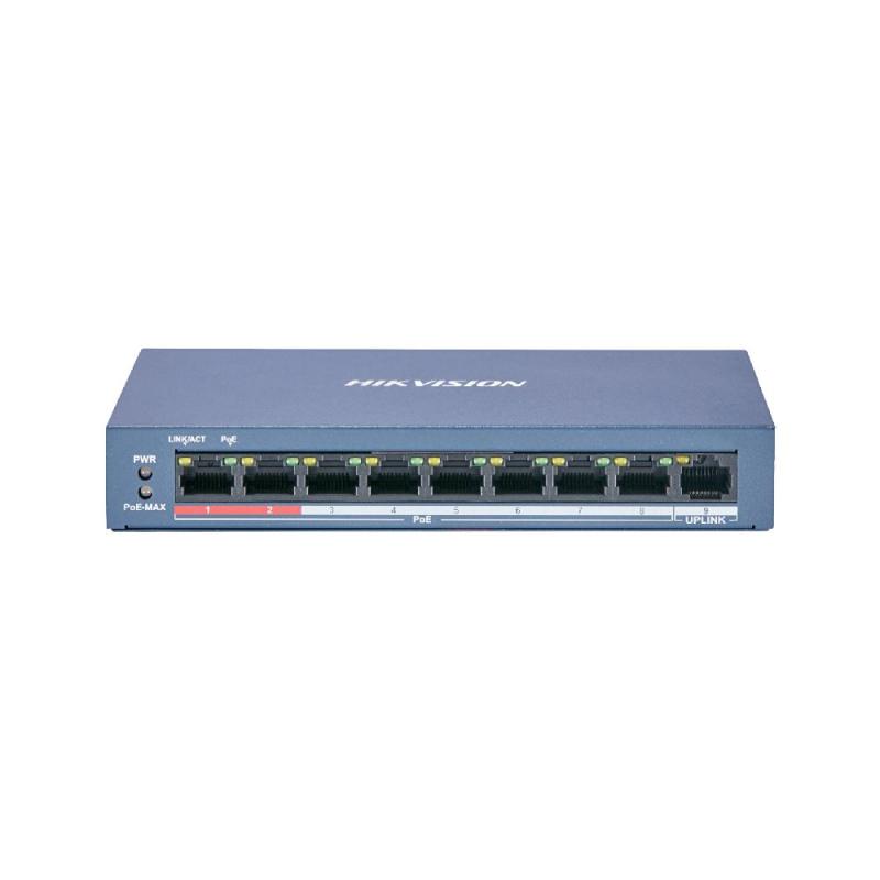  HIKVISION DS-3E0109P-E/M Switch No Gestionable 8 Puertos PoE 10/100Mbps + 1 Uplink 100Mbps 58W Extend Mode 250m 
