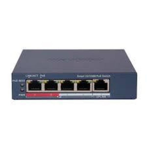  HIKVISION DS-3E1105P-EI/M Switch PoE smart 4 puertos Fast Ethernet + 1 uplink 60W monitoreado 