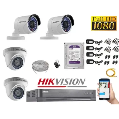  HIKVISION KIT 4 Cámaras 1080P Full HD DVR 4CH DS-7204HGHI-M1/S 1TB HDD 2 Domo 2 Tubo Cable HDMI Mouse 