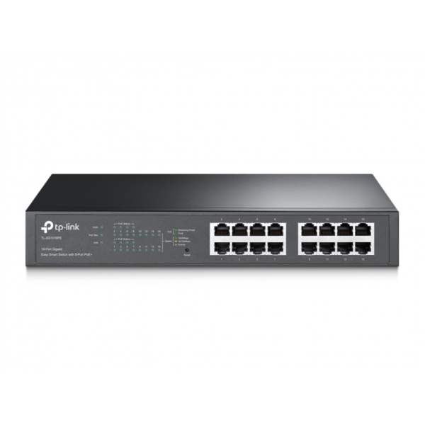  TP-LINK TL-SG1016PE Switch Easy Smart 16 puertos Gigabit 10/100/1000Mbps 8 puertos PoE+ 802.3at 110W presupuesto PoE escritorio/rack 19" web GUI 