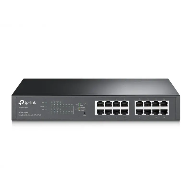 TP-LINK TL-SG1016PE Switch Easy Smart 16 puertos Gigabit 10/100/1000Mbps 8 puertos PoE+ 802.3at 110W presupuesto PoE escritorio/rack 19" web GUI 