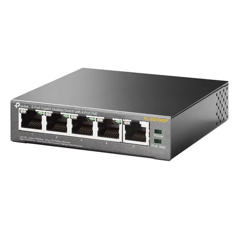  TP-LINK TL-SG1005P Switch no administrado 5 puertos Gigabit 4 puertos PoE+ 802.3af/at 56W presupuesto PoE 