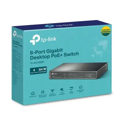  TP-LINK TL-SG1008P Switch escritorio Gigabit 8 puertos 10/100/1000Mbps 4 puertos PoE+ 802.3af/at 53W presupuesto PoE 