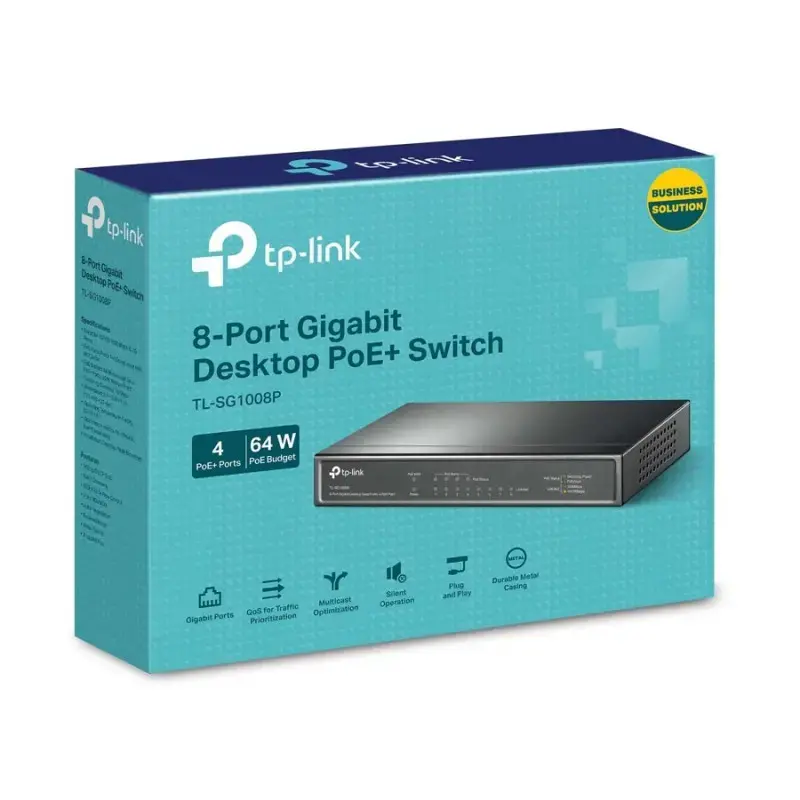 TP-LINK TL-SG1008P Switch escritorio Gigabit 8 puertos 10/100/1000Mbps 4 puertos PoE+ 802.3af/at 53W presupuesto PoE 