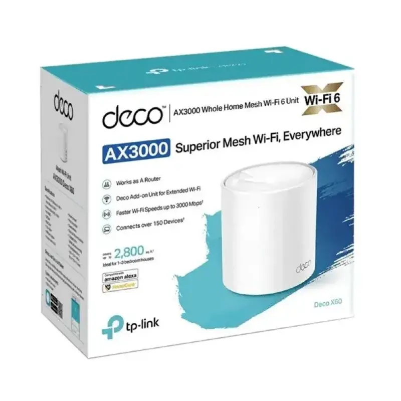  TP-LINK DECO X60(1-PACK) Sistema WiFi 6 Mesh AX3000 3000Mbps doble banda 2.4/5GHz control Alexa 1 unidad 